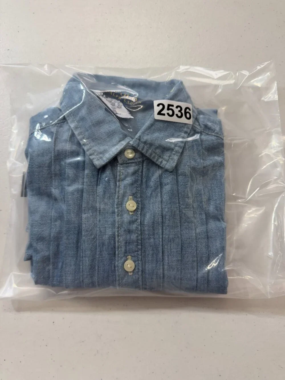 Polo Ralph Lauren Girls Size 5 Chambray Pleated Tuxedo Button Down Shirt
